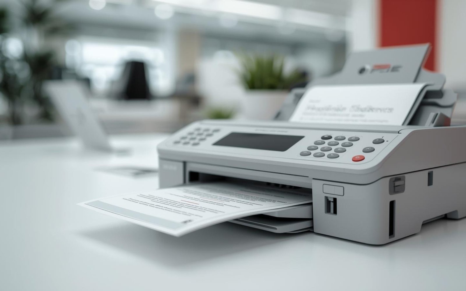 All-in-one laser plain paper fax machine printing a document